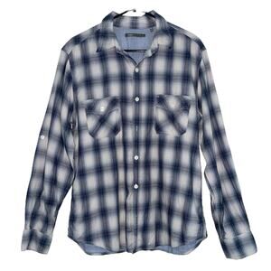 Vince Blue Plaid Double Breasted Pocket Button Front Shirt Large